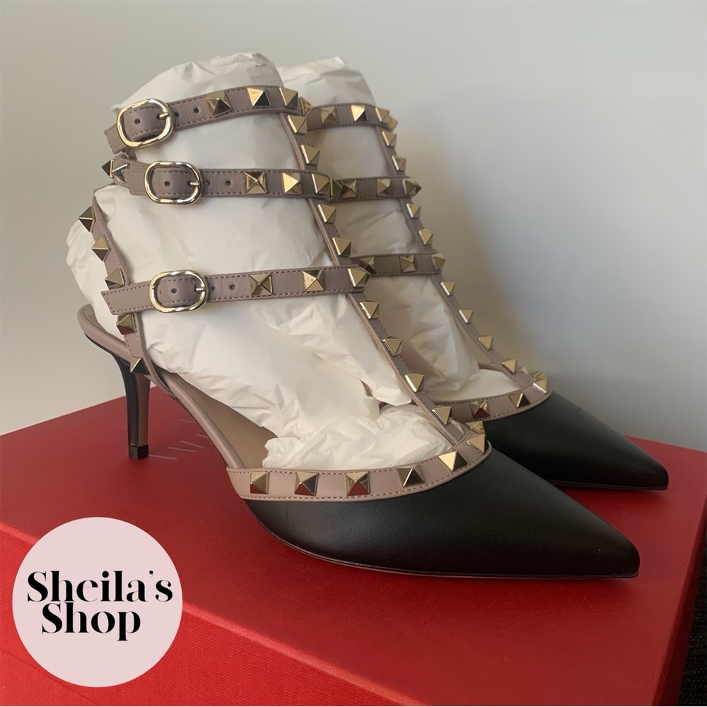 NIB Valentino Garavani Rockstud Caged Black Leather Pumps Size 37